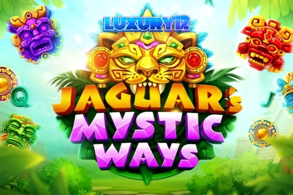 Pemandangan kuil kuno dan hutan tropis dalam slot Jaguar’s Mystic Ways